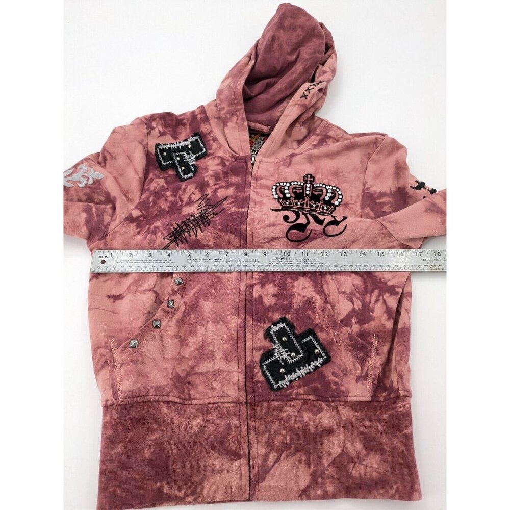 Rebel Spirit Pink Tie-Dye Zip Hoodie with Embroidered Patches - Picture 8 of 13